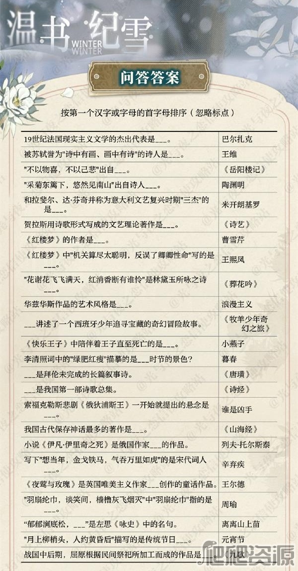 光与夜之恋温书纪雪答案一览_光与夜之恋温书纪雪答案是什么