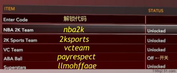 《NBA 2K9》 解锁codes