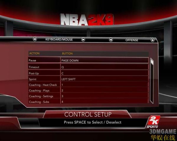 《NBA 2K9》键盘设置参考