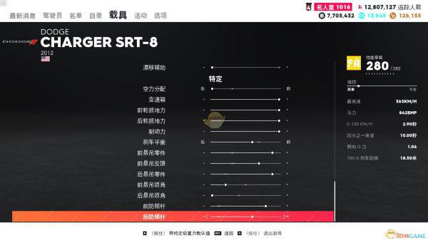 《飙酷车神2》道奇 CHARGER SRT-8走线风格调校指南